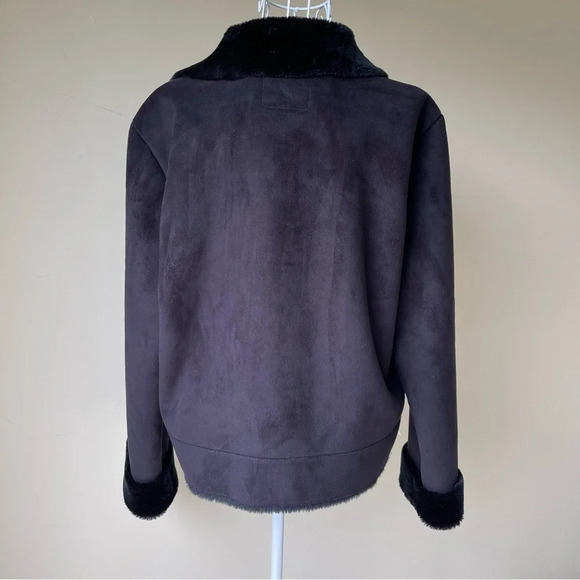 Ralph Lauren Label Black Plush Jacket faux Shearling Fur Coat Button Up size M - Picture 6 of 12